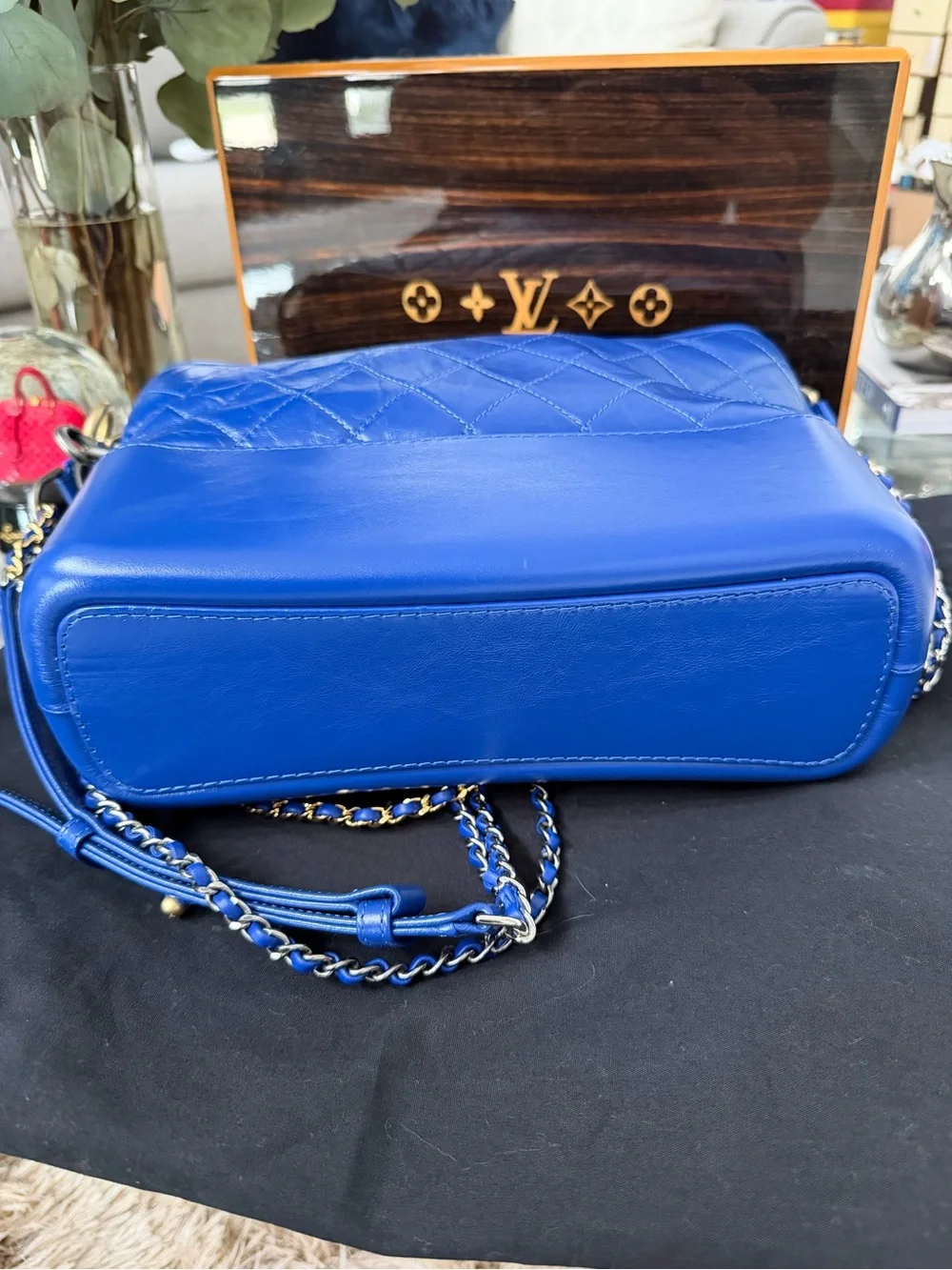CHANEL Royal Blue Quilted Leather Shoulder Bag with Gold Accents